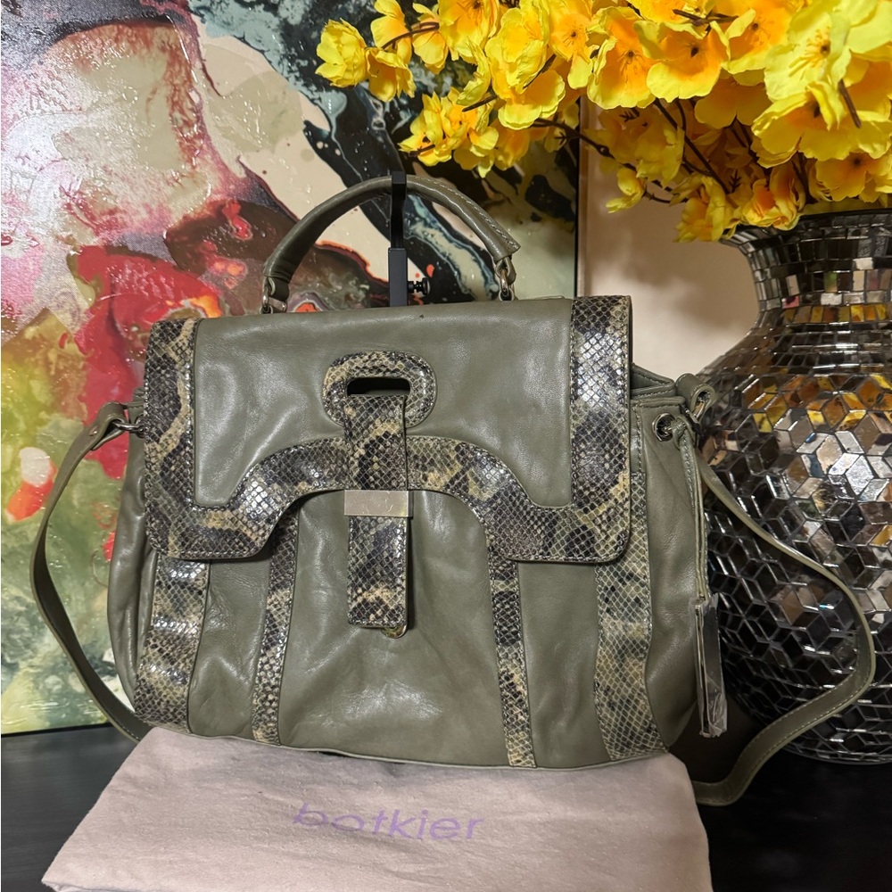 Botkier Olive and Snake Print Satchel